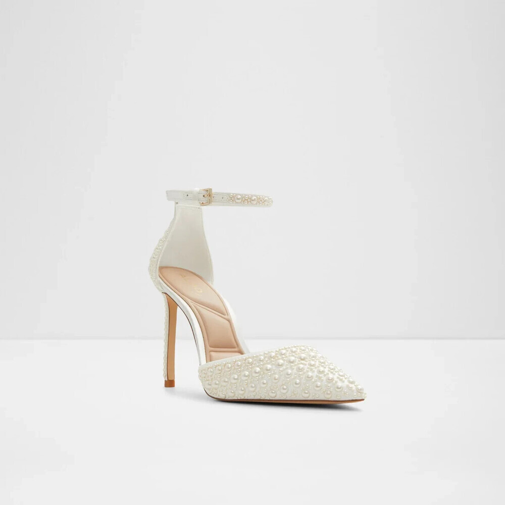 Aldo Derperla Pumps Women's US 9 White Beaded Ankle Strap Stiletto Heel GAL477